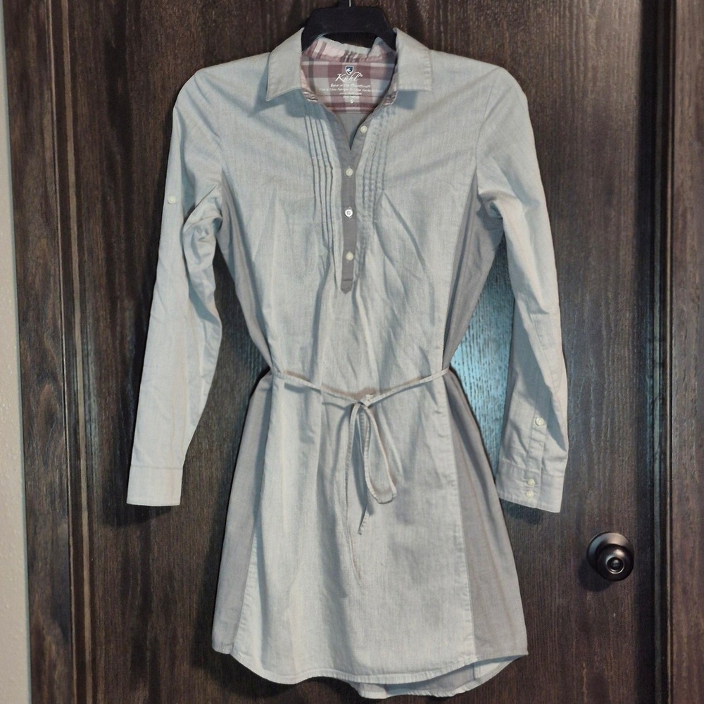 Kuhl Kiley Dress Womens Small Blue Chambray Long Sleeve Belted 4242 ALD-S